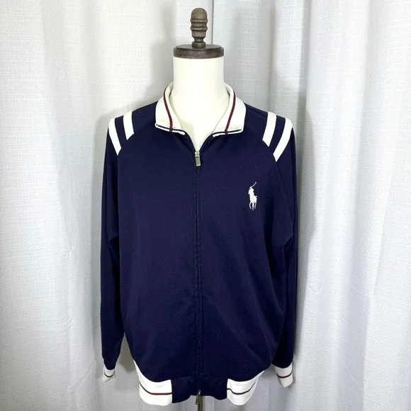 Polo Ralph Lauren Mens XXL Full Zip Blue White Track Jacket Pony Preppy - Picture 1 of 13